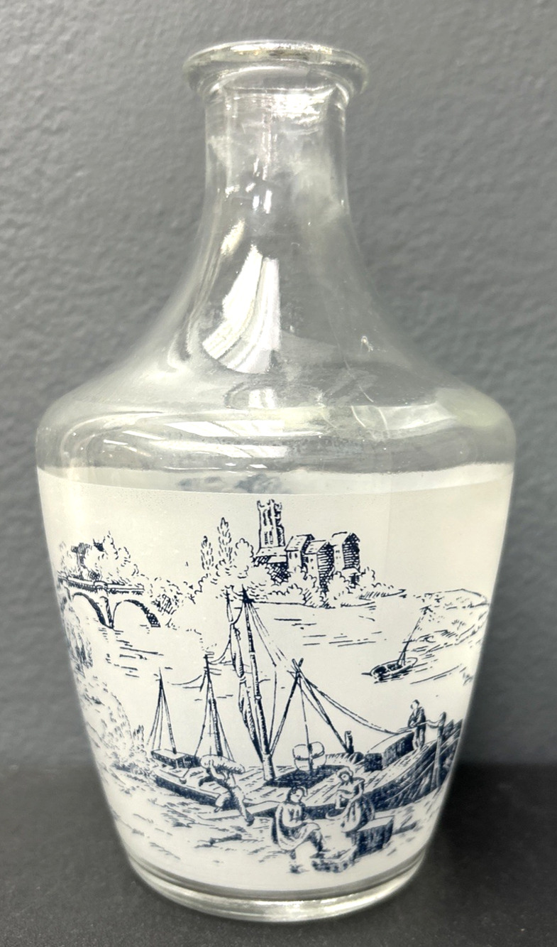 Vintage 1950’s French Decanter Bottle Vase Missing Stopper Nautical Horse Buggy